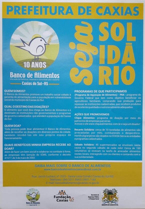 Banco de Alimentos, seja solidário